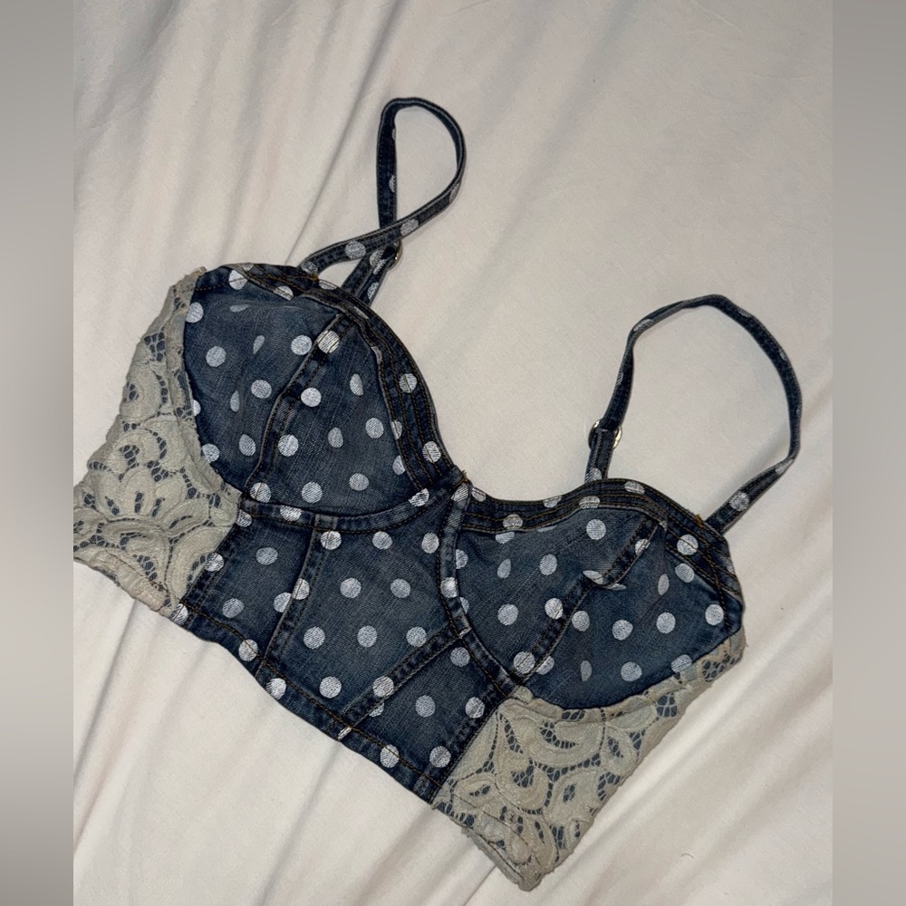 Guess polka dots denim crop top
